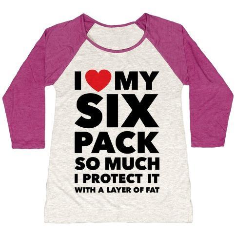 Virgin Teez  Baseball Tee Women's Tri-Blend Baseball Tee / small / Oatmeal / Berry I LOVE MY SIX PACK WOMEN'S TRI-BLEND BASEBALL TEE