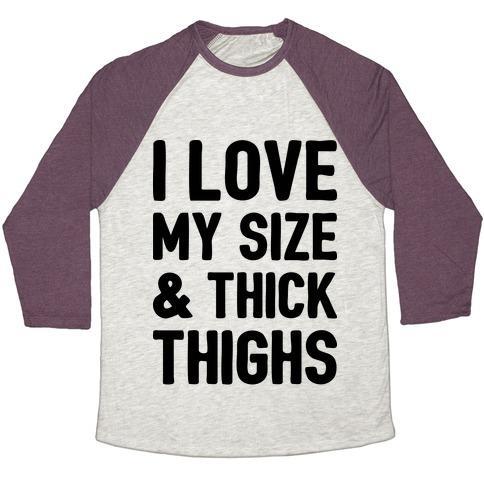 Virgin Teez  Baseball Tee Unisex Tri-Blend Baseball Tee / small / Oatmeal / Maroon I LOVE MY SIZE & THICK THIGHS (CMYK) UNISEX TRI-BLEND BASEBALL TEE