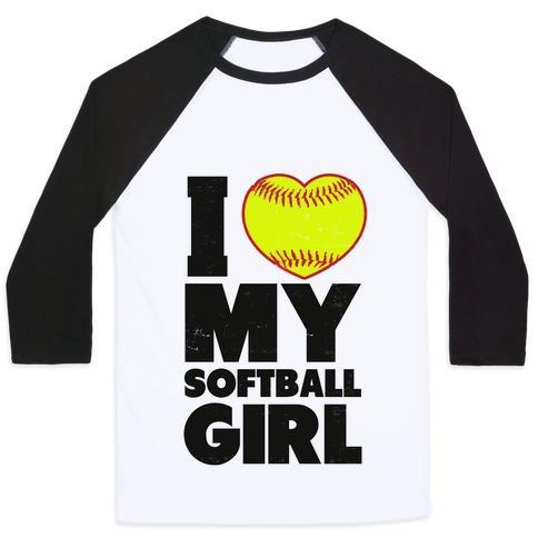 Virgin Teez  Baseball Tee Unisex Classic Baseball Tee / x-small / White/Black I LOVE MY SOFTBALL GIRL (BASEBALL SHIRT) UNISEX CLASSIC BASEBALL TEE