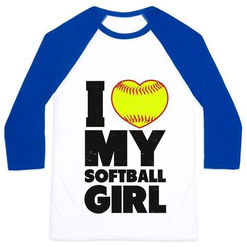 Virgin Teez  Baseball Tee Unisex Classic Baseball Tee / x-small / White/Blue I LOVE MY SOFTBALL GIRL (BASEBALL SHIRT) UNISEX CLASSIC BASEBALL TEE