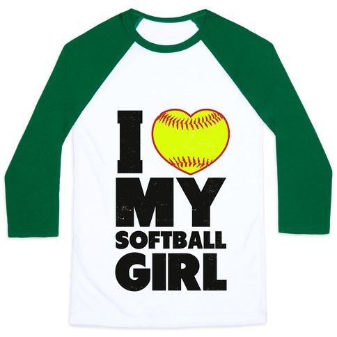 Virgin Teez  Baseball Tee Unisex Classic Baseball Tee / x-small / White/Dark Green I LOVE MY SOFTBALL GIRL (BASEBALL SHIRT) UNISEX CLASSIC BASEBALL TEE