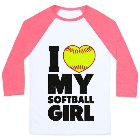 Virgin Teez  Baseball Tee Unisex Classic Baseball Tee / x-small / White/Neon Pink I LOVE MY SOFTBALL GIRL (BASEBALL SHIRT) UNISEX CLASSIC BASEBALL TEE
