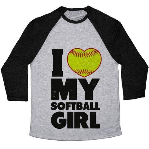 Virgin Teez  Baseball Tee Unisex Tri-Blend Baseball Tee / small / Athletic Gray / Black I LOVE MY SOFTBALL GIRL (BASEBALL SHIRT) UNISEX TRI-BLEND BASEBALL TEE