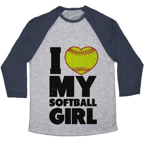 Virgin Teez  Baseball Tee Unisex Tri-Blend Baseball Tee / small / Athletic Gray / Navy I LOVE MY SOFTBALL GIRL (BASEBALL SHIRT) UNISEX TRI-BLEND BASEBALL TEE