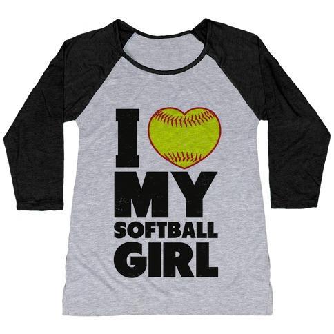 Virgin Teez  Baseball Tee Women's Tri-Blend Baseball Tee / small / Athletic Gray / Black I LOVE MY SOFTBALL GIRL (BASEBALL SHIRT) WOMEN'S TRI-BLEND BASEBALL TEE