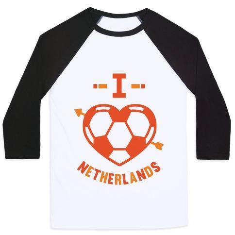 Virgin Teez  Baseball Tee Unisex Classic Baseball Tee / x-small / White/Black I LOVE NETHERLANDS (SOCCER) UNISEX CLASSIC BASEBALL TEE