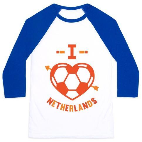 Virgin Teez  Baseball Tee Unisex Classic Baseball Tee / x-small / White/Blue I LOVE NETHERLANDS (SOCCER) UNISEX CLASSIC BASEBALL TEE