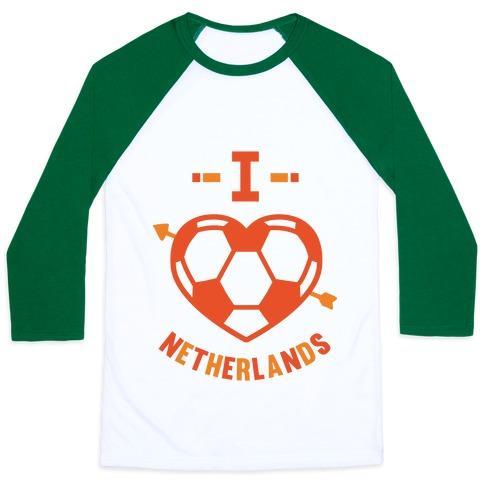 Virgin Teez  Baseball Tee Unisex Classic Baseball Tee / x-small / White/Dark Green I LOVE NETHERLANDS (SOCCER) UNISEX CLASSIC BASEBALL TEE