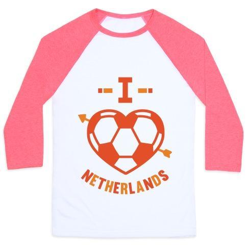 Virgin Teez  Baseball Tee Unisex Classic Baseball Tee / x-small / White/Neon Pink I LOVE NETHERLANDS (SOCCER) UNISEX CLASSIC BASEBALL TEE