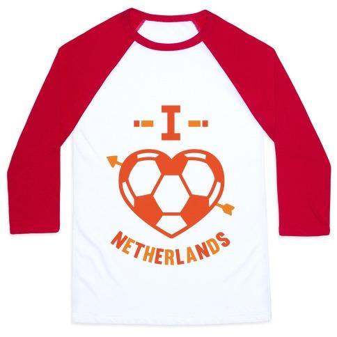 Virgin Teez  Baseball Tee Unisex Classic Baseball Tee / x-small / White/Red I LOVE NETHERLANDS (SOCCER) UNISEX CLASSIC BASEBALL TEE