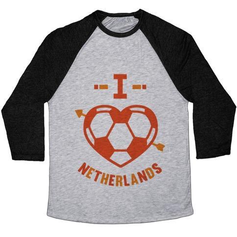 Virgin Teez  Baseball Tee Unisex Tri-Blend Baseball Tee / small / Athletic Gray / Black I LOVE NETHERLANDS (SOCCER) UNISEX TRI-BLEND BASEBALL TEE