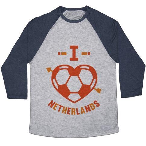 Virgin Teez  Baseball Tee Unisex Tri-Blend Baseball Tee / small / Athletic Gray / Navy I LOVE NETHERLANDS (SOCCER) UNISEX TRI-BLEND BASEBALL TEE