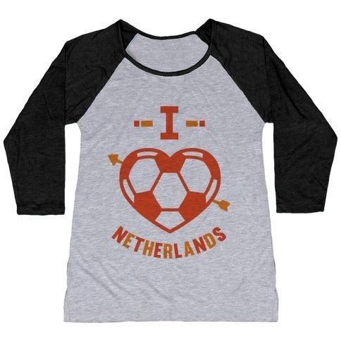 Virgin Teez  Baseball Tee Women's Tri-Blend Baseball Tee / small / Athletic Gray / Black I LOVE NETHERLANDS (SOCCER) WOMEN'S TRI-BLEND BASEBALL TEE