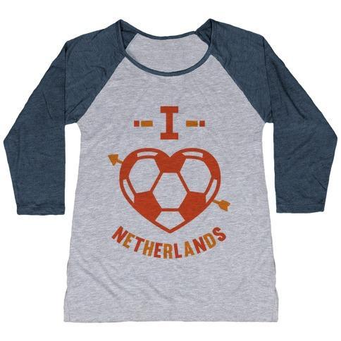 Virgin Teez  Baseball Tee Women's Tri-Blend Baseball Tee / small / Athletic Gray / Navy I LOVE NETHERLANDS (SOCCER) WOMEN'S TRI-BLEND BASEBALL TEE