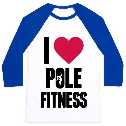 Virgin Teez  Baseball Tee Unisex Classic Baseball Tee / x-small / White/Blue I LOVE POLE FITNESS UNISEX CLASSIC BASEBALL TEE