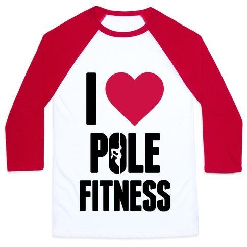 Virgin Teez  Baseball Tee Unisex Classic Baseball Tee / x-small / White/Red I LOVE POLE FITNESS UNISEX CLASSIC BASEBALL TEE