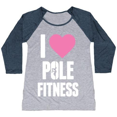 Virgin Teez  Baseball Tee Women's Tri-Blend Baseball Tee / small / Athletic Gray / Navy I LOVE POLE FITNESS WOMEN'S TRI-BLEND BASEBALL TEE