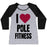 Virgin Teez  Baseball Tee Women's Tri-Blend Baseball Tee / small / Athletic Gray / Black I LOVE POLE FITNESS WOMEN'S TRI-BLEND BASEBALL TEE
