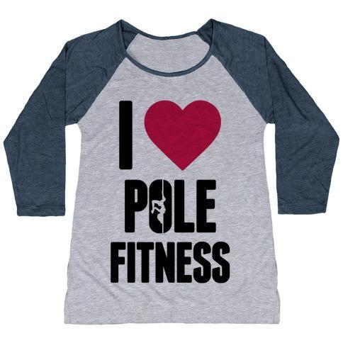 Virgin Teez  Baseball Tee Women's Tri-Blend Baseball Tee / small / Athletic Gray / Navy I LOVE POLE FITNESS WOMEN'S TRI-BLEND BASEBALL TEE