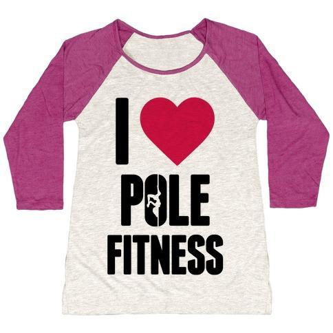 Virgin Teez  Baseball Tee Women's Tri-Blend Baseball Tee / small / Oatmeal / Berry I LOVE POLE FITNESS WOMEN'S TRI-BLEND BASEBALL TEE