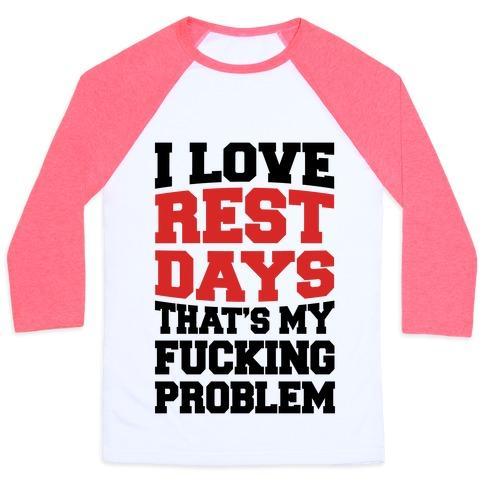 Virgin Teez  Baseball Tee Unisex Classic Baseball Tee / x-small / White/Neon Pink I LOVE REST DAYS THAT'S MY F***ING PROBLEM UNISEX CLASSIC BASEBALL TEE