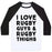 Virgin Teez  Baseball Tee Unisex Classic Baseball Tee / x-small / White/Black I LOVE RUGBY GUYS & RUGBY THIGHS UNISEX CLASSIC BASEBALL TEE