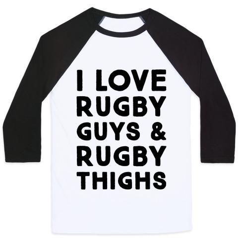 Virgin Teez  Baseball Tee Unisex Classic Baseball Tee / x-small / White/Black I LOVE RUGBY GUYS & RUGBY THIGHS UNISEX CLASSIC BASEBALL TEE