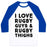 Virgin Teez  Baseball Tee Unisex Classic Baseball Tee / x-small / White/Blue I LOVE RUGBY GUYS & RUGBY THIGHS UNISEX CLASSIC BASEBALL TEE