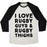Virgin Teez  Baseball Tee Unisex Tri-Blend Baseball Tee / small / Oatmeal / Black I LOVE RUGBY GUYS & RUGBY THIGHS UNISEX TRI-BLEND BASEBALL TEE
