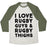 Virgin Teez  Baseball Tee Unisex Tri-Blend Baseball Tee / small / Oatmeal / Moss I LOVE RUGBY GUYS & RUGBY THIGHS UNISEX TRI-BLEND BASEBALL TEE