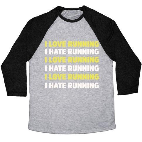 Virgin Teez  Baseball Tee Unisex Tri-Blend Baseball Tee / small / Athletic Gray / Black I LOVE RUNNING I HATE RUNNING UNISEX TRI-BLEND BASEBALL TEE