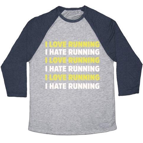 Virgin Teez  Baseball Tee Unisex Tri-Blend Baseball Tee / small / Athletic Gray / Navy I LOVE RUNNING I HATE RUNNING UNISEX TRI-BLEND BASEBALL TEE