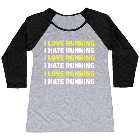 Virgin Teez  Baseball Tee Women's Tri-Blend Baseball Tee / small / Athletic Gray / Black I LOVE RUNNING I HATE RUNNING WOMEN'S TRI-BLEND BASEBALL TEE