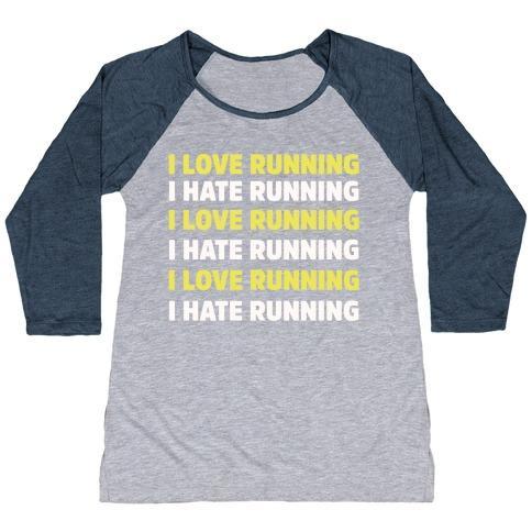 Virgin Teez  Baseball Tee Women's Tri-Blend Baseball Tee / small / Athletic Gray / Navy I LOVE RUNNING I HATE RUNNING WOMEN'S TRI-BLEND BASEBALL TEE