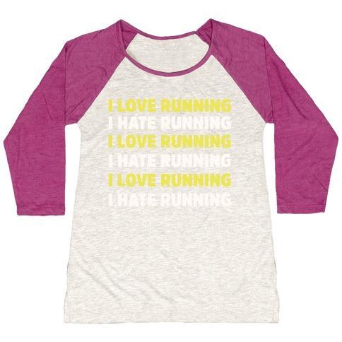 Virgin Teez  Baseball Tee Women's Tri-Blend Baseball Tee / small / Oatmeal / Berry I LOVE RUNNING I HATE RUNNING WOMEN'S TRI-BLEND BASEBALL TEE