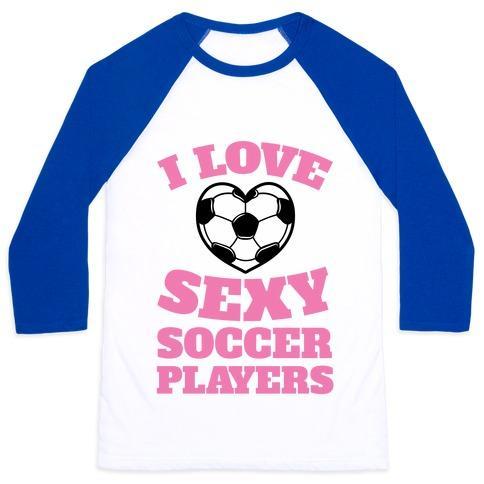 Virgin Teez  Baseball Tee Unisex Classic Baseball Tee / x-small / White/Blue I LOVE SEXY SOCCER PLAYERS UNISEX CLASSIC BASEBALL TEE