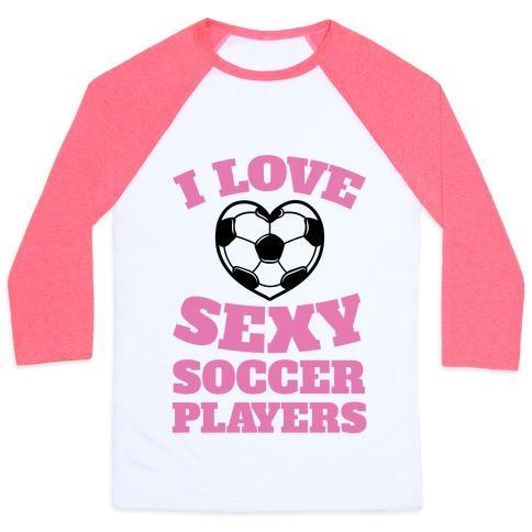Virgin Teez  Baseball Tee Unisex Classic Baseball Tee / x-small / White/Neon Pink I LOVE SEXY SOCCER PLAYERS UNISEX CLASSIC BASEBALL TEE