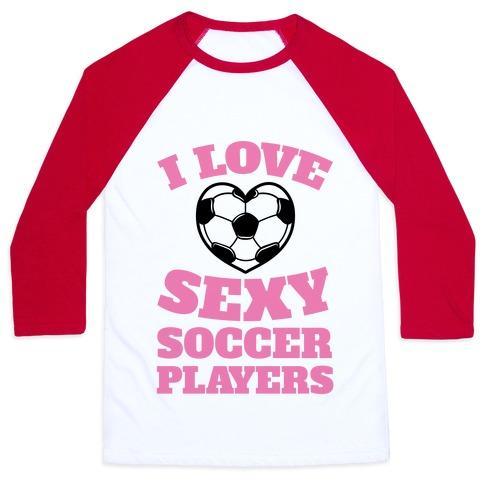 Virgin Teez  Baseball Tee Unisex Classic Baseball Tee / x-small / White/Red I LOVE SEXY SOCCER PLAYERS UNISEX CLASSIC BASEBALL TEE