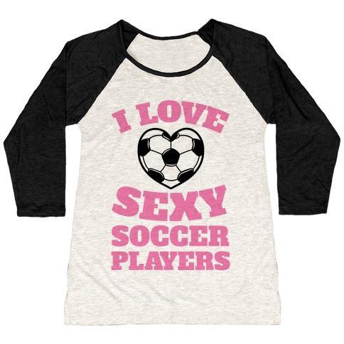 Virgin Teez  Baseball Tee Women's Tri-Blend Baseball Tee / small / Oatmeal / Black I LOVE SEXY SOCCER PLAYERS WOMEN'S TRI-BLEND BASEBALL TEE