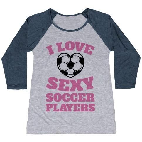 Virgin Teez  Baseball Tee Women's Tri-Blend Baseball Tee / small / Athletic Gray / Navy I LOVE SEXY SOCCER PLAYERS WOMEN'S TRI-BLEND BASEBALL TEE