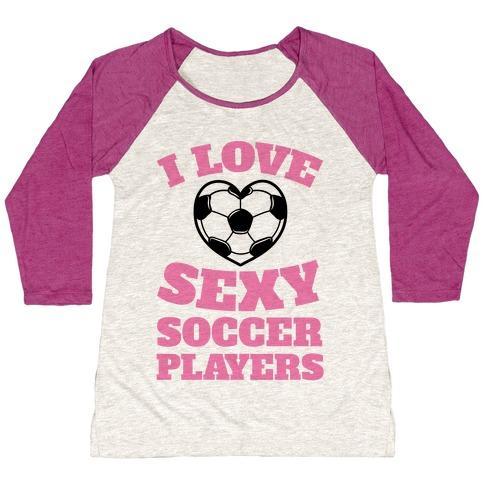 Virgin Teez  Baseball Tee Women's Tri-Blend Baseball Tee / small / Oatmeal / Berry I LOVE SEXY SOCCER PLAYERS WOMEN'S TRI-BLEND BASEBALL TEE