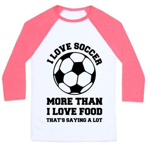 Virgin Teez  Baseball Tee Unisex Classic Baseball Tee / x-small / White/Neon Pink I LOVE SOCCER MORE THAN FOOD UNISEX CLASSIC BASEBALL TEE