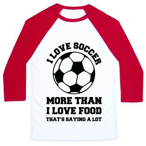 Virgin Teez  Baseball Tee Unisex Classic Baseball Tee / x-small / White/Red I LOVE SOCCER MORE THAN FOOD UNISEX CLASSIC BASEBALL TEE