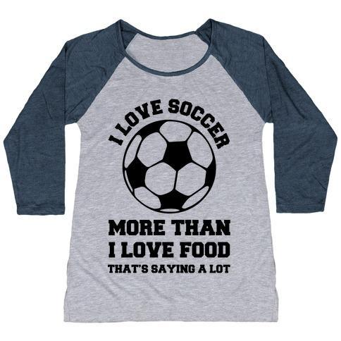 Virgin Teez  Baseball Tee Women's Tri-Blend Baseball Tee / small / Athletic Gray / Navy I LOVE SOCCER MORE THAN FOOD WOMEN'S TRI-BLEND BASEBALL TEE