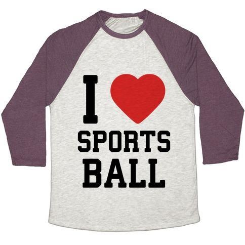 Virgin Teez  Baseball Tee Unisex Tri-Blend Baseball Tee / small / Oatmeal / Maroon I LOVE SPORTSBALL UNISEX TRI-BLEND BASEBALL TEE