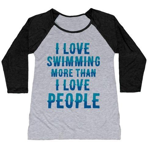 Virgin Teez  Baseball Tee Women's Tri-Blend Baseball Tee / small / Athletic Gray / Black I LOVE SWIMMING MORE THAN I LOVE PEOPLE WOMEN'S TRI-BLEND BASEBALL TEE