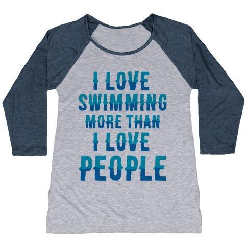 Virgin Teez  Baseball Tee Women's Tri-Blend Baseball Tee / small / Athletic Gray / Navy I LOVE SWIMMING MORE THAN I LOVE PEOPLE WOMEN'S TRI-BLEND BASEBALL TEE