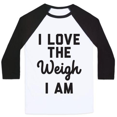 Virgin Teez  Baseball Tee Unisex Classic Baseball Tee / x-small / White/Black I LOVE THE WEIGH I AM UNISEX CLASSIC BASEBALL TEE