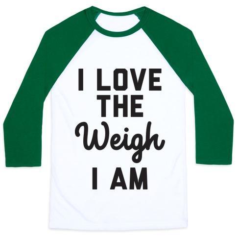 Virgin Teez  Baseball Tee Unisex Classic Baseball Tee / x-small / White/Dark Green I LOVE THE WEIGH I AM UNISEX CLASSIC BASEBALL TEE
