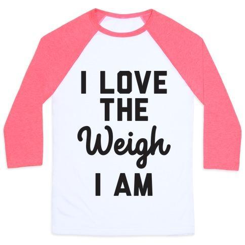 Virgin Teez  Baseball Tee Unisex Classic Baseball Tee / x-small / White/Neon Pink I LOVE THE WEIGH I AM UNISEX CLASSIC BASEBALL TEE